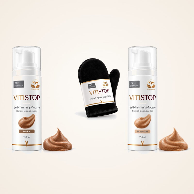 Vitistop samoopaľovacia pena na vitiligo s rukavicou Velvet